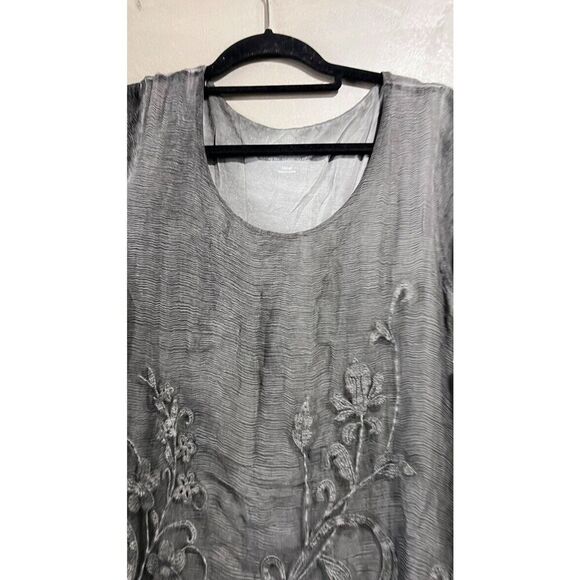Soft Surroundings Silk Isadora Dress Charcoal Embroidered Floral XS NEW - Picture 2 of 3